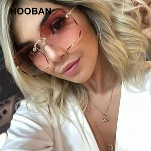 HOOBAN Brand Designer Square Sunglasses Women Rimless Cut Edge Sun Glasses For Ladies Classic Gradient Eyeglasses UV400