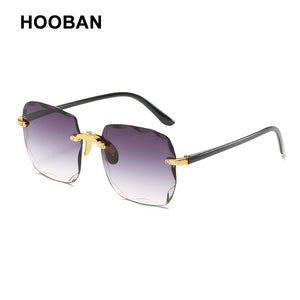 HOOBAN Brand Designer Square Sunglasses Women Rimless Cut Edge Sun Glasses For Ladies Classic Gradient Eyeglasses UV400