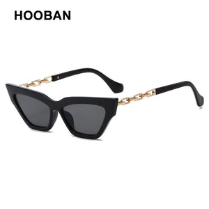 HOOBAN Classic Cat Eye Sunglasses Women Brand Designer Necklace Metal Frame Sun Glasses Ladies  Outdoor Eyeglasses UV400