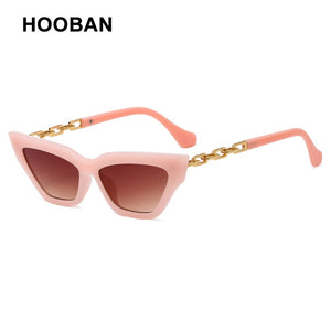 HOOBAN Classic Cat Eye Sunglasses Women Brand Designer Necklace Metal Frame Sun Glasses Ladies  Outdoor Eyeglasses UV400