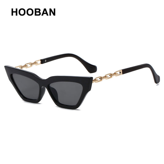 HOOBAN Classic Cat Eye Occhiali da sole Donna Designer di marca Collana Montatura in metallo Occhiali da sole Donna Occhiali da vista da esterno UV400 