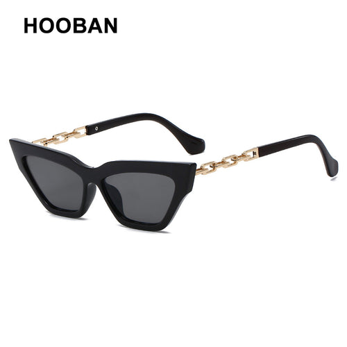 HOOBAN Classic Cat Eye Occhiali da sole Donna Designer di marca Collana Montatura in metallo Occhiali da sole Donna Occhiali da vista da esterno UV400 
