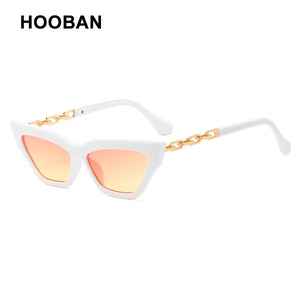 HOOBAN Classic Cat Eye Sunglasses Women Brand Designer Necklace Metal Frame Sun Glasses Ladies  Outdoor Eyeglasses UV400