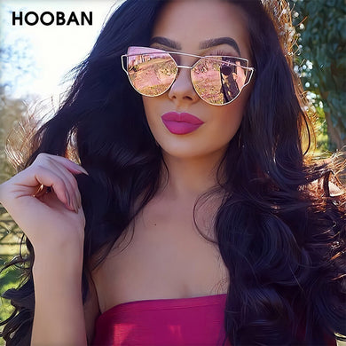 HOOBAN Classic Cat Eye Sunglasses Women Metal Big Cateye Sun Glasses For Ladies Vintage Mirror Shades Oculos UV400