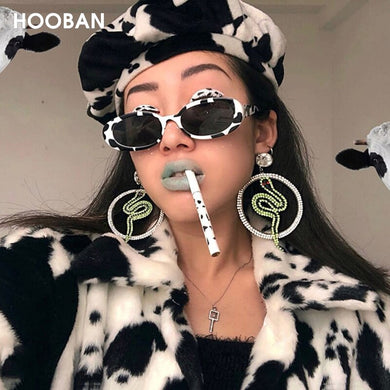 HOOBAN Classic Oval Sunglasses Women Stylish Cow Color Ladies Sun Glasses Small Shades UV400