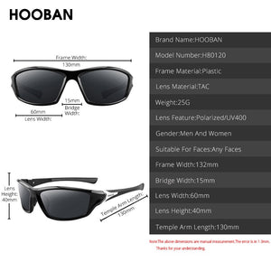 HOOBAN Classic Polarized Sports Sunglasses Men Women Vintage Black Rectangle Sun Glasses Fashion Outdoor Eyewear Goggle UV400