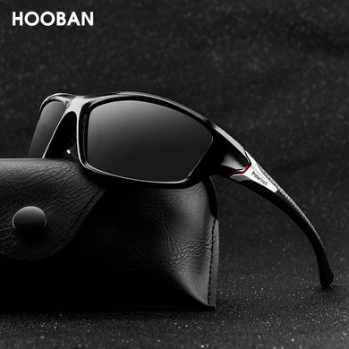 HOOBAN Classic Polarized Sports Sunglasses Men Women Vintage Black Rectangle Sun Glasses Outdoor Eyewear Goggle UV400
