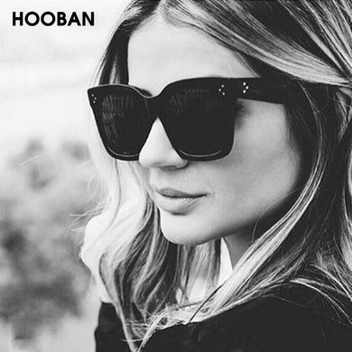 HOOBAN Classic Square Women Sunglasses Retro Black Glasses For Female Male Rivet Driving Eyeglasses Unisex Shade