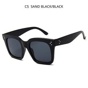 HOOBAN Classic Square Women Sunglasses Retro Black Glasses For Female Male Rivet Driving Eyeglasses Unisex Shade