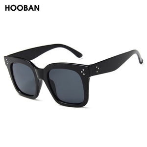 HOOBAN Classic Square Women Sunglasses Retro Black Glasses For Female Male Rivet Driving Eyeglasses Unisex Shade