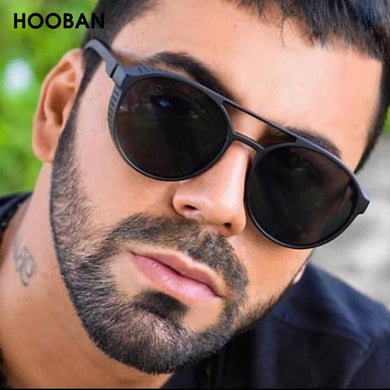 HOOBAN Classic Steampunk Sunglasses Men Round Glasses For Male Vintage Brand Designer Eyeglasses Shade Outdoor UV400