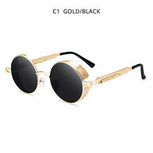 Load image into Gallery viewer, HOOBAN Classic Steampunk Sunglasses Men Women Retro Gothic Round Male&#39;s Glasses Metal Driving Goggle UV400