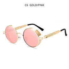 Load image into Gallery viewer, HOOBAN Classic Steampunk Sunglasses Men Women Retro Gothic Round Male&#39;s Glasses Metal Driving Goggle UV400