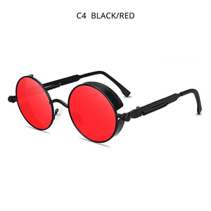 HOOBAN Classic Steampunk Sunglasses Men Women Retro Gothic Round Male's Glasses Metal Driving Goggle UV400