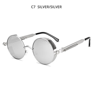 HOOBAN Classic Steampunk Sunglasses Men Women Retro Gothic Round Male's Glasses Metal Driving Goggle UV400