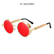 Load image into Gallery viewer, HOOBAN Classic Steampunk Sunglasses Men Women Retro Gothic Round Male&#39;s Glasses Metal Driving Goggle UV400