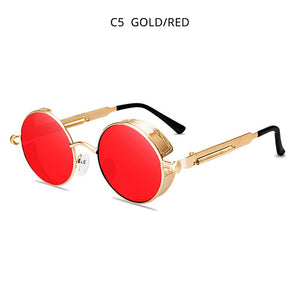 HOOBAN Classic Steampunk Sunglasses Men Women Retro Gothic Round Male's Glasses Metal Driving Goggle UV400