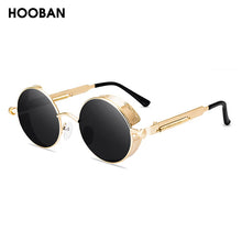 Load image into Gallery viewer, HOOBAN Classic Steampunk Sunglasses Men Women Retro Gothic Round Male&#39;s Glasses Metal Driving Goggle UV400