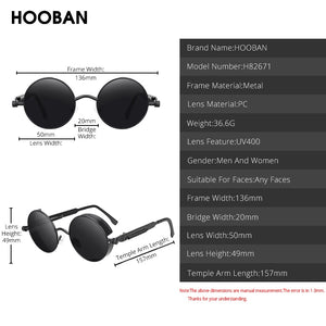 HOOBAN Classic Steampunk Sunglasses Men Women Retro Gothic Round Male's Glasses Metal Driving Goggle UV400