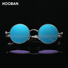 Load image into Gallery viewer, HOOBAN Classic Steampunk Sunglasses Men Women Retro Gothic Round Male&#39;s Glasses Metal Driving Goggle UV400