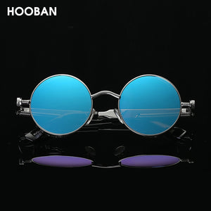 HOOBAN Classic Steampunk Sunglasses Men Women Retro Gothic Round Male's Glasses Metal Driving Goggle UV400