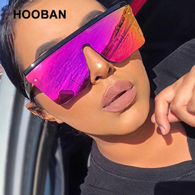 HOOBAN Big Women Sunglasses Classic Square Sun Glasses Men Vintage Mirror Lens Driving Shades Outdoor Summer Eyewear
