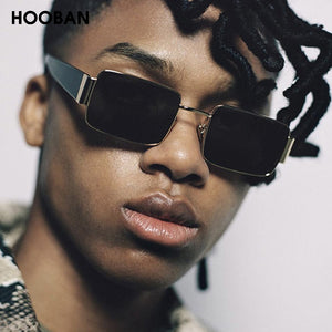 HOOBAN Black Square Sunglasses Men Women  Rectangular Sun Giasses Driving Traveling Outdoor Glasses UV400