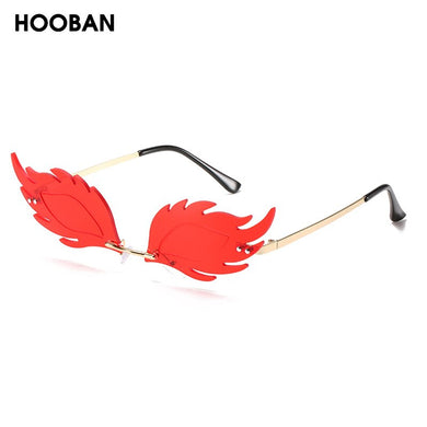 HOOBAN Flame Feather Shape Sunglasses Ladies Vintage Rimless Wave Sun Glasses Metal Shades For Women Eyewear