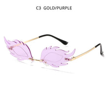 Load image into Gallery viewer, HOOBAN Flame Feather Shape Sunglasses Ladies Vintage Rimless Wave Sun Glasses Metal Shades For Women Eyewear