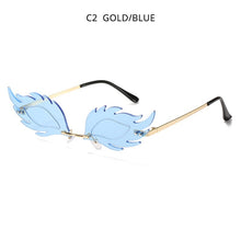 Load image into Gallery viewer, HOOBAN Flame Feather Shape Sunglasses Ladies Vintage Rimless Wave Sun Glasses Metal Shades For Women Eyewear