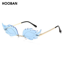 Load image into Gallery viewer, HOOBAN Flame Feather Shape Sunglasses Ladies Vintage Rimless Wave Sun Glasses Metal Shades For Women Eyewear