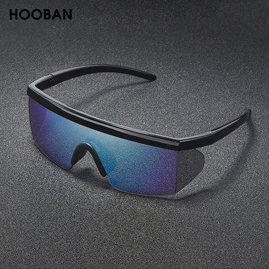 HOOBAN Flat Top Sunglasses Male Vintage One Piece Lens Sun Glasses Men  Sports Eyewear Windproof  Goggle UV400