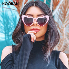 Load image into Gallery viewer, HOOBAN Love Heart Women Sun Glasses Cute Big Cat Eye Ladies Sunglasses Sexy Red Pink Sunglass UV400