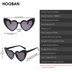 HOOBAN Love Heart Women Sun Glasses Cute Big Cat Eye Ladies Sunglasses Sexy Red Pink Sunglass UV400
