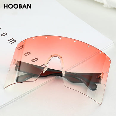 HOOBAN One Piece Lens Sunglasses Women Brand Design Oversized Sunglasses Vintage Big Frame Shield Windproof UV400