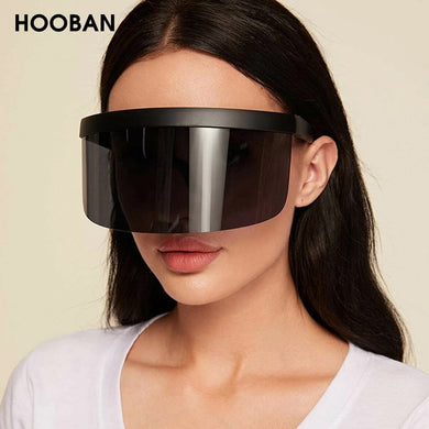 HOOBAN One-Piece Shield Sunglasses Women Men Vintage Brand Design Visor Glasses Unisex Big Frame Windproof Goggle UV400
