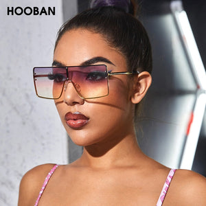 HOOBAN Oversized Square Sunglasses Women Vintage Flat Top Glasses