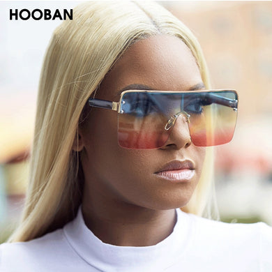 HOOBAN Oversized Square Sunglasses Women  Vintage Flat Top Sun Glasses Female  Rainbow Color Ladies Eyewear UV400