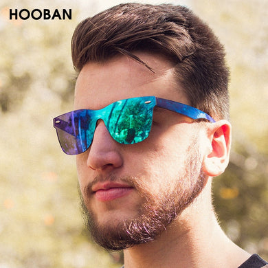 HOOBAN Rimless Sunglasses Men Vintage Square One-piece Lens Sun Glasses Stylish Brand Woman Sunglass Oculos De Sol