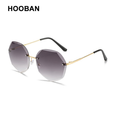 HOOBAN Rimless Sunglasses Women Brand Design Round Lady Sun Glasses Classic Frameless Driving Shades Eyewear UV400