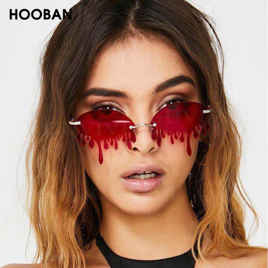 HOOBAN Rimless Women Sunglasses Unique Design Melting Chocolate Sun Glasses Vintage Steampunk Eyeglasses Female UV400