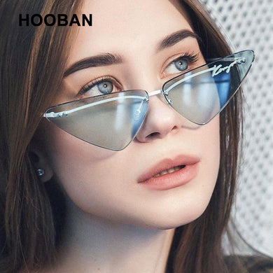 HOOBAN Small Cat Eye Sunglasses Women Brand Designer Rimless Sun Glasses For Female Retro Outdoor Eyeglasses UV400