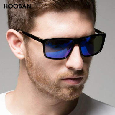 HOOBAN Square Men Sunglasses Classic Rectangle Big Male Sun Glasses Vintage Mirror Driving Sunglass UV400