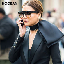 Load image into Gallery viewer, HOOBAN Oversized Flat Top Women Sunglasses Big Shield Shape Sun Glasses Female Retro Rivet Shades UV400 Eyewear