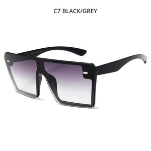 HOOBAN Oversized Square Sunglasses Women Men  Big One Piece Lens Shades Flat Top Black Glasses For Ladies UV400