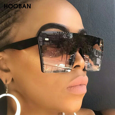 HOOBAN Oversized Square Sunglasses Women Men  Big One Piece Lens Shades Flat Top Black Glasses For Ladies UV400