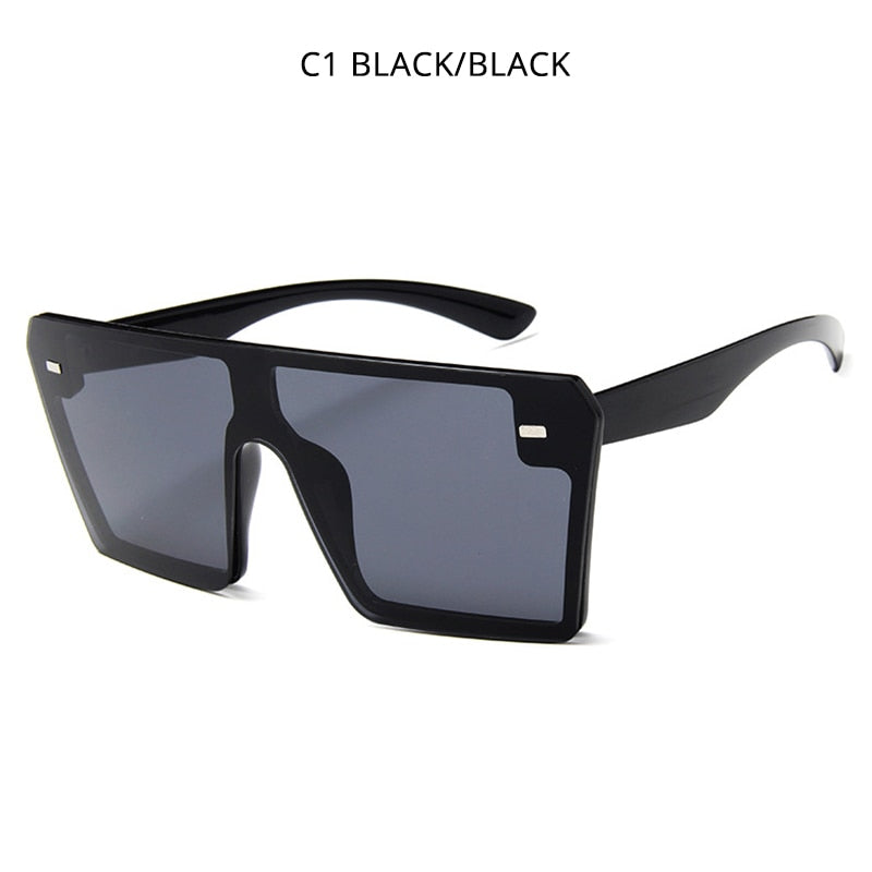 HOOBAN Oversized Square Sunglasses Women Men  Big One Piece Lens Shades Flat Top Black Glasses For Ladies UV400