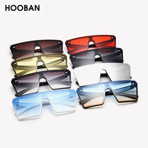 HOOBAN Oversized Square Sunglasses Women Men  Big One Piece Lens Shades Flat Top Black Glasses For Ladies UV400