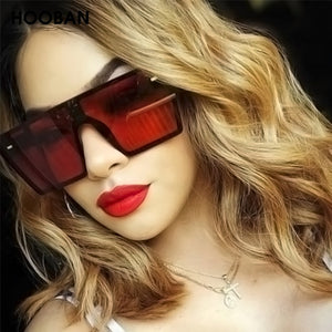HOOBAN Oversized Square Sunglasses Women Men  Big One Piece Lens Shades Flat Top Black Glasses For Ladies UV400