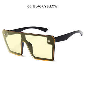 HOOBAN Oversized Square Sunglasses Women Men  Big One Piece Lens Shades Flat Top Black Glasses For Ladies UV400